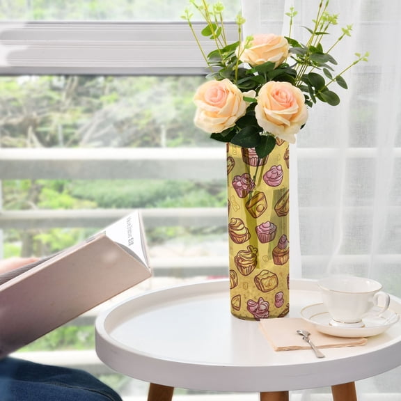 Candy Themed Retro Pattern Plastic Vase 11.8'' x 3.9'' Transparent Non Breakable Decorative for Family