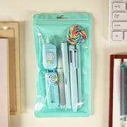 Candy Themed Stationery Set, Cute Desk Supplies Kit with Correction Tape, Cutter, Highlighter, Gel Pen & Eraser, Resealable Bag, Office Supplies with Lollipop Decor for Note Taking, Blue