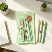 Candy Themed Stationery Set, Cute Desk Supplies Kit with Correction Tape, Cutter, Highlighter, Gel Pen & Eraser, Resealable Bag, Office Supplies with Lollipop Decor for Note Taking, Green