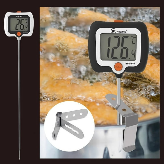 Candy Thermometer, Long Probe Candy Thermometer with Pot Clip, Rotating Display, High Accuracy Instant Read Digital Thermometer for Candles, Liquids, Cooking, Grilling(Black, 9.8in)