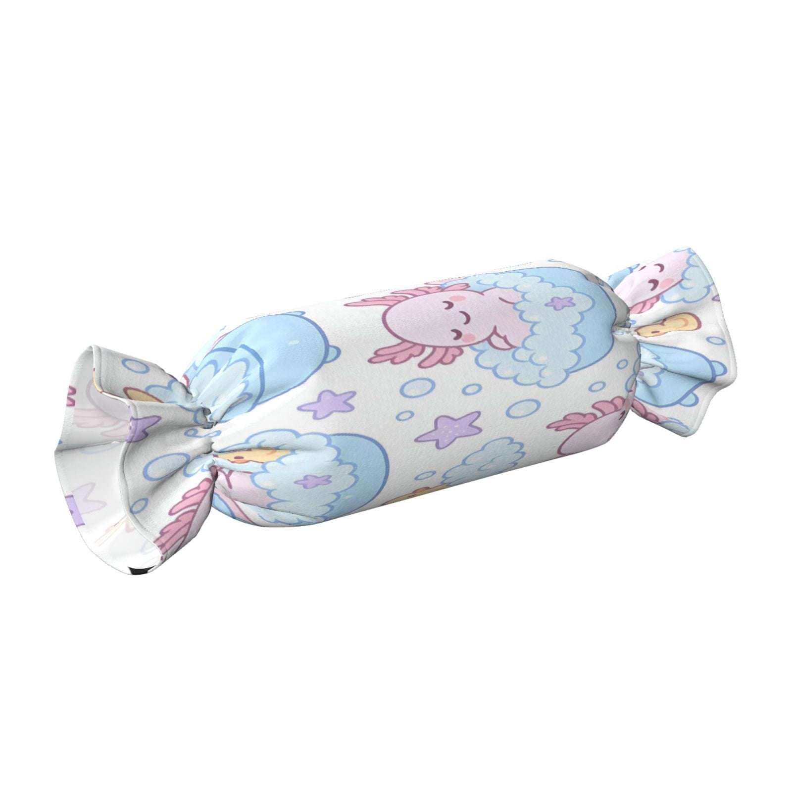Candy Throw Pillow Travel Cervical Pillow Cylindrical Neck Body Cushion With Insert For Bed Couch Home Decor 9.8x24.4in Bubble Bath Axolotls - Pastel Daydream