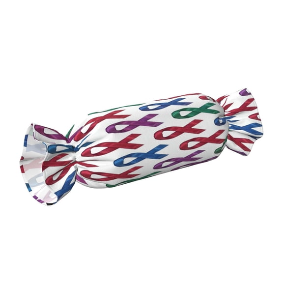 Candy Throw Pillow Travel Cervical Pillow Cylindrical Neck Body Cushion With Insert For Bed Couch Home Decor 9.8x24.4in Cancer Awareness Ribbon Pattern - Jewel Tones