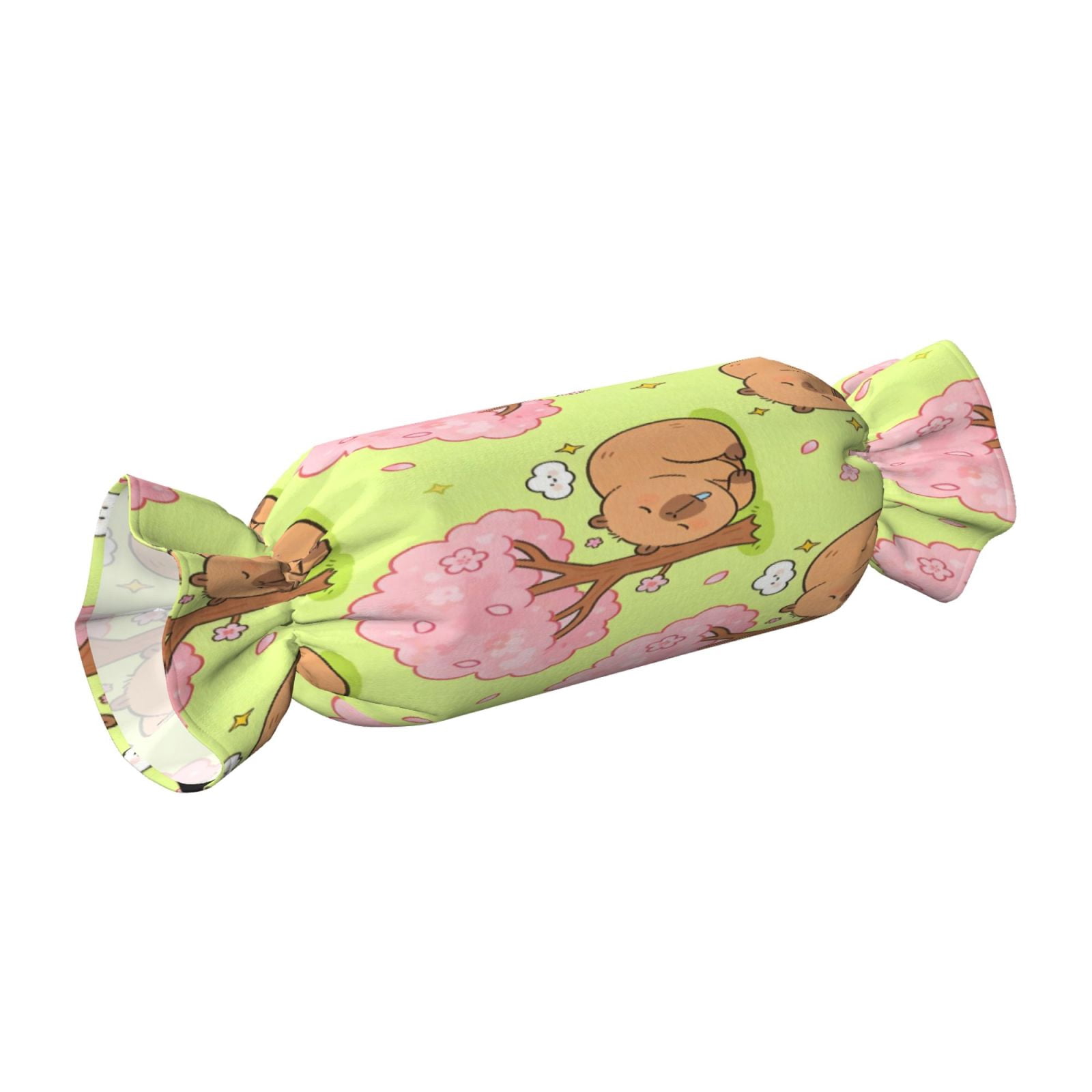 Candy Throw Pillow Travel Cervical Pillow Cylindrical Neck Body Cushion With Insert For Bed Couch Home Decor 9.8x24.4in Capybaras Sleeping Under Trees