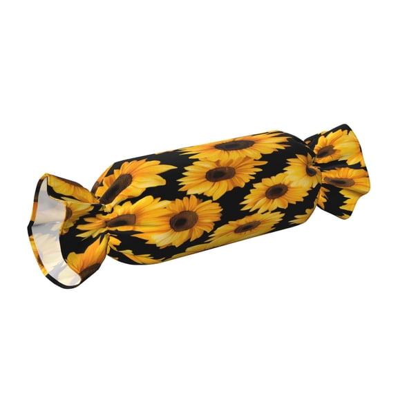Candy Throw Pillow Travel Cervical Pillow Cylindrical Neck Body Cushion With Insert For Bed Couch Home Decor 9.8x24.4in Sunflower On A Black Background