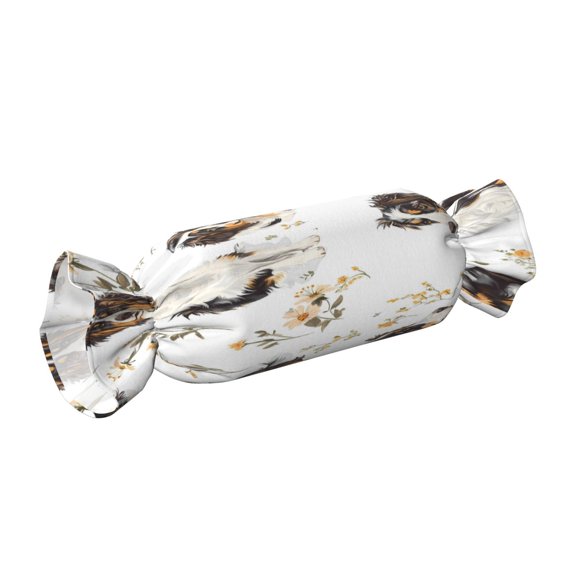 Candy Throw Pillow Travel Cervical Pillow Cylindrical Neck Body Cushion With Insert For Bed Couch Home Decor 9.8x24.4in Border Collie And Flowers