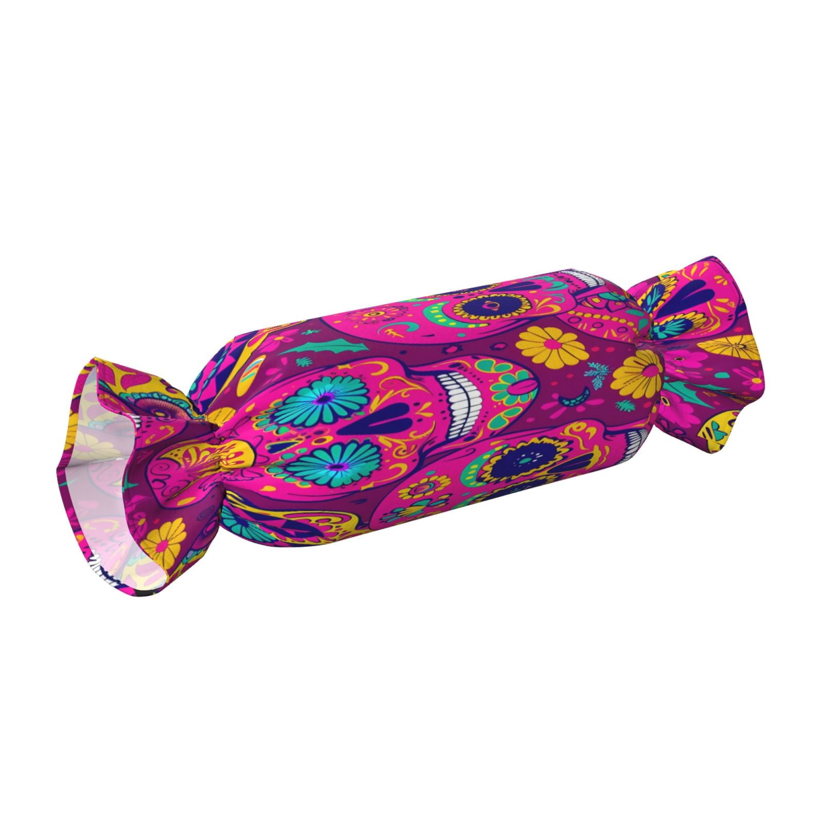 Candy Throw Pillow Travel Cervical Pillow Cylindrical Neck Body Cushion With Insert For Bed Couch Home Decor 9.8x24.4in Festive Sugar Skulls (8)
