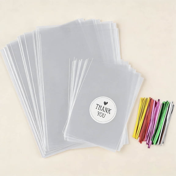 Candy Treat Bags, Clear Cellophane Bag & Small Treat Bags with Ties, Thickening Plastic Party Favor Bags for Lollipop Cookie Chocolate Wrapping