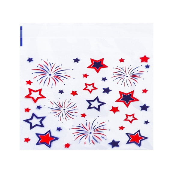 Candy Treat Bags, Self Adhesive Patriotic 4th of July Design, 200 Count Red Blue Star Firework Printed Clear Plastic Favor Pouches, For Independence Day Party Favors Cookie Snack Goodie Wrapping