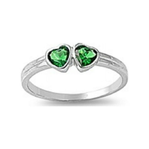 Candy Twin Hearts Simulated Emerald Cubic Zirconia Petite Rings Sterling Silver 925