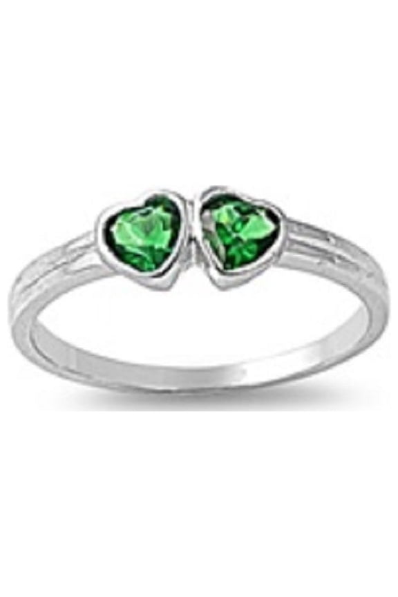 Candy Twin Hearts Simulated Emerald Cubic Zirconia Petite Rings Sterling Silver 925