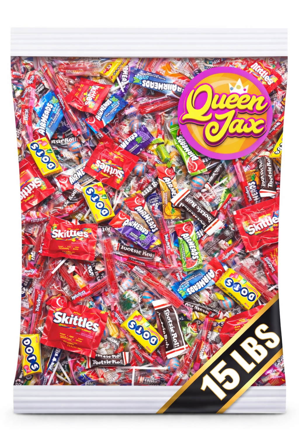 Candy Variety Pack - Assorted Candy Party Mix - 15 LB Bag - Halloween Candy - Bulk Candy Individually Wrapped - Candy Bulk – Pinata Candy - Mixed Candy - Queen Jax
