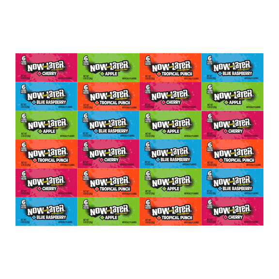 Candy Variety Pack Now and Later, 24 Pack of Individually Wrapped Chewy Candy, Includes Cherry, Blue Raspberry, Apple, and Tropical Punch, Perfect for Sharing, Snacking, and Party Favors