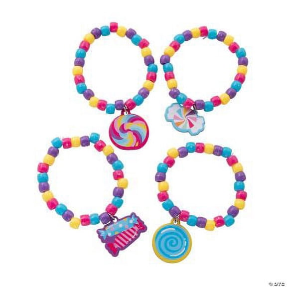 Candy World Beaded Bracelet Craft Kit - Makes 12, Birthday, Craft Kits, 12 Pcs
