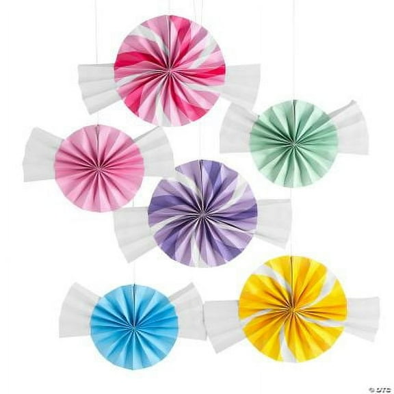Candy World Paper Hanging Fans, Birthday, Party Decor, 6 Pieces