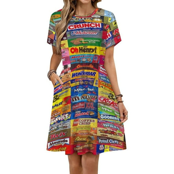 Candy Wrappers Dress Summer Street Style Dresses Female Short Sleeve Printed Sundress