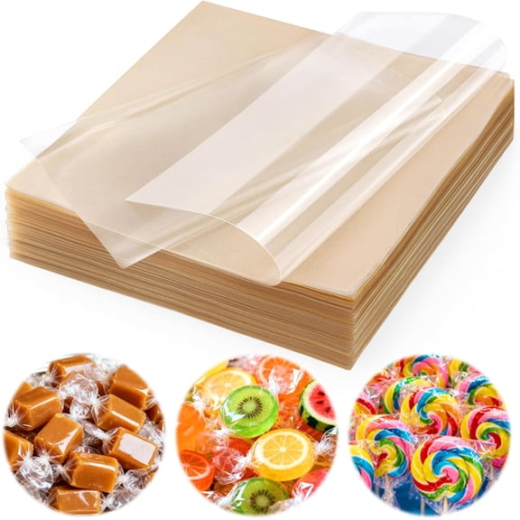 Candy Wrappers for Homemade Candy, 500 Sheets Caramel Wrappers, 5"x5" Natural Clear Cellophane Candy Wrapping Paper for Lollipop Chocolate Candy Making Accessories Supplies