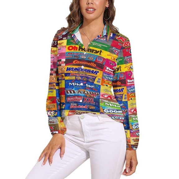 Candy Wrappers Long Sleeve Blouse Woman Streetwear Casual Shirts Summer Oversize Woman Streetwear Clothing Birthday Present
