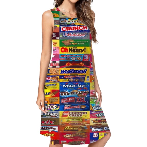 Candy Wrappers Spring Summer Dresses For Women Fashion Dress Casual Sleeveless Loose Sundress With Pockets