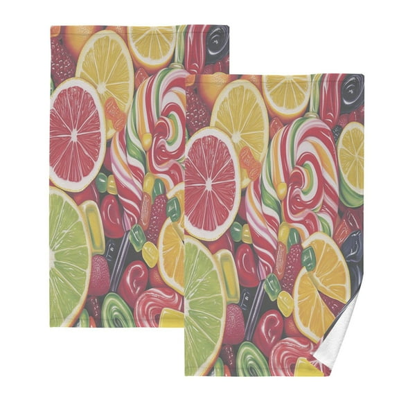 Candy and Fruits Set of 2 Pure Cotton Towels, 16'' x 28'', Highly Absorbent and Soft