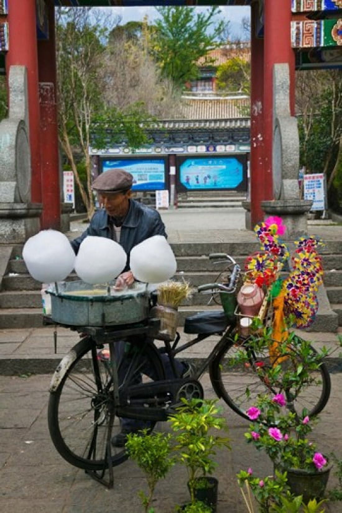 Candy floss vendor selling cotton candies in a street Old Town Dali Yunnan Province China Canvas Art - Panoramic Images (24 x 36)