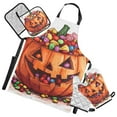 thumbnail image 1 of Candy in Halloween Pumpkin 5 Pcs Kitchen Set Heat Resistant Oven Mitts and Non-Slip Pot Holders with Adjustable Cooking Apron, 1 of 6