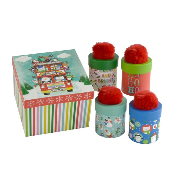 CandyKrave Festive Pom Pom Christmas Nested Gift Boxes With Beautiful Lids For Presents, Holiday Gift Wrap - Decorative Boxes - Pack Of Five