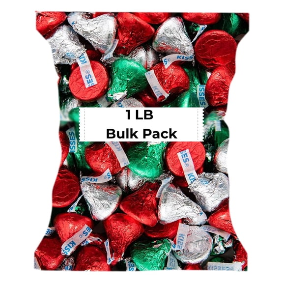 CandyKrave Hershey's Christmas Kisses Milk Chocolate Candy Individually Wrapped Bite-Size Approximately 90 Count 1 LB Bulk Pack