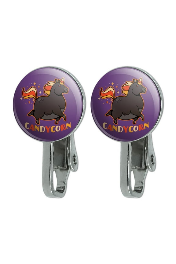 Candycorn Candy Corn Unicorn Halloween Novelty Clip-On Stud Earrings