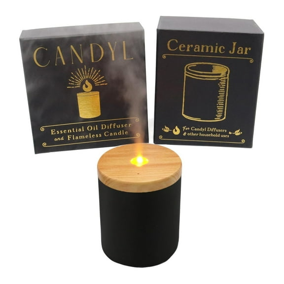 Candyl Ceramic Diffuser (Matte Black Jar with Light Wood Top)