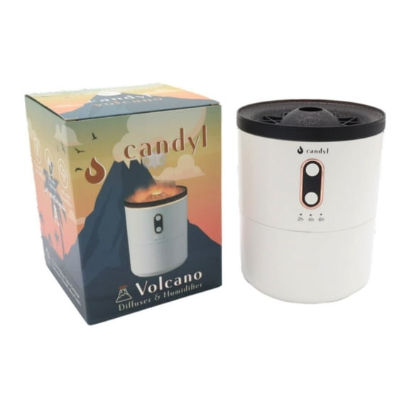 Candyl Volcano Diffuser and Humidifier with 3 Automated Timers and Fire and Ice Modes (White)