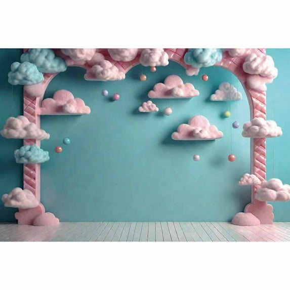 Candyland Arch Castle First Birthday Backdrop Baby Shower Clouds Candy Floss Background Sign ss Photography Props