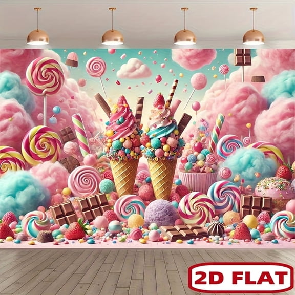 Candyland Backdrop Dessert Ice Cream Paradise Photography Background Vibrant Candy Ice Cream Birthday Party Decorations Banner Supplies Photo Booth Props