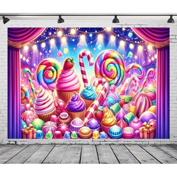 Candyland Backdrop Sweet Candy Fest Ice Cream Lollipop Candy Cane Background for Girls Sweet Candy Baby Shower Birthday Party Decorations Banner Supplies Photo Booth Props