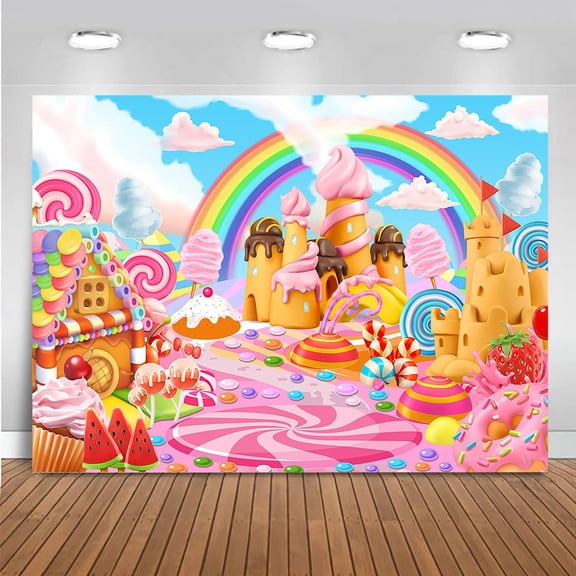Candyland Backdrop Sweet Lollipop Candyland Birthday Photography Background for Girls Rainbow Castle Candy Land Birthday Party Decorations Banner Photo Booth Props