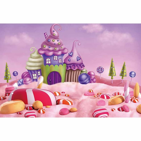 Candyland Candy Bar Birthday Photocall Backdrop Cake Lollipop Donut Castle Mountain Background Baby Party Shooting Prop