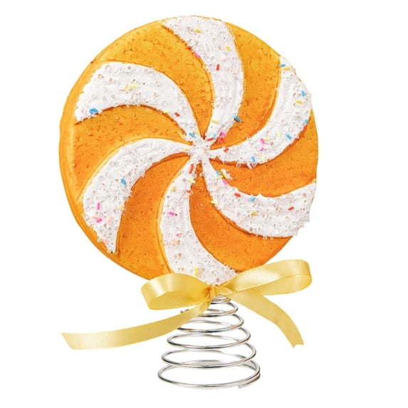 Candyland Christmas Decorations, Gingerbread Decor, 12 In, Christmas Tree Topper, Christmas Ornament, Bow Decorations, Christmas Ribbon, Yellow White Swirl, Seasonal Home Display,
