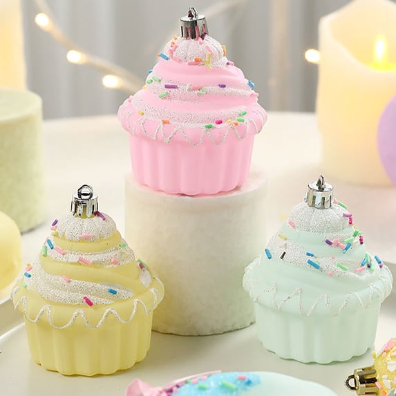 Candyland Christmas Ornaments Set Of 3, Dessert Shaped Tree Pendant Decor, Plastic Sweets Hanging Decorations For Xmas Tree Holiday Party Cake Accents