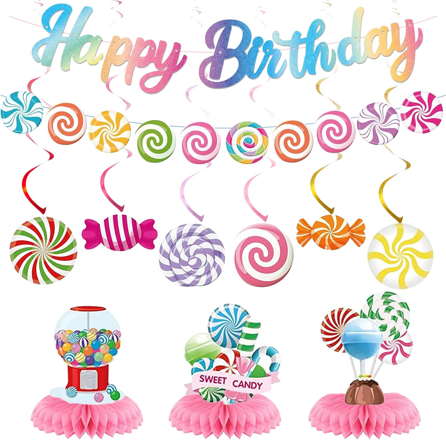 Candy Happy Birthday Banner - Sweet Candyland Party Decorations, DIY Banner For Girls Birthday, 15 Cards & Ribbon - View #9