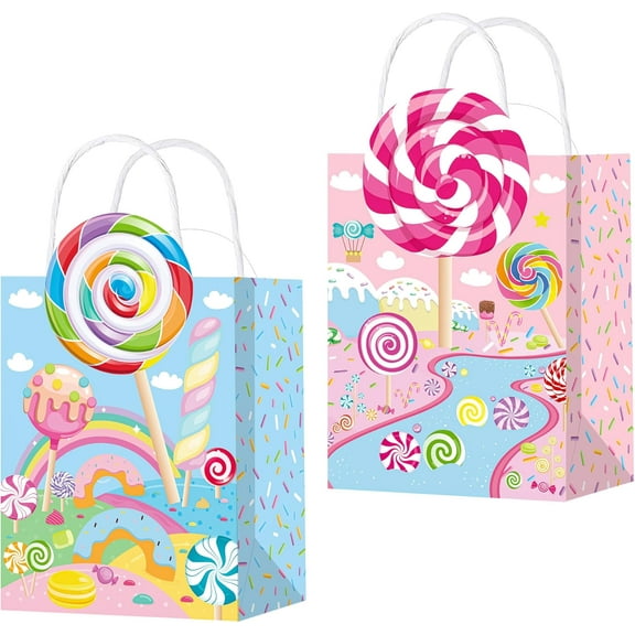 Candyland Party Gift Treat Bags Lollipop Themed Party Goodie Bags with Handles Candyland Birthday Paper Gift Bag for Sweet Candy Party Baby Shower Supplies