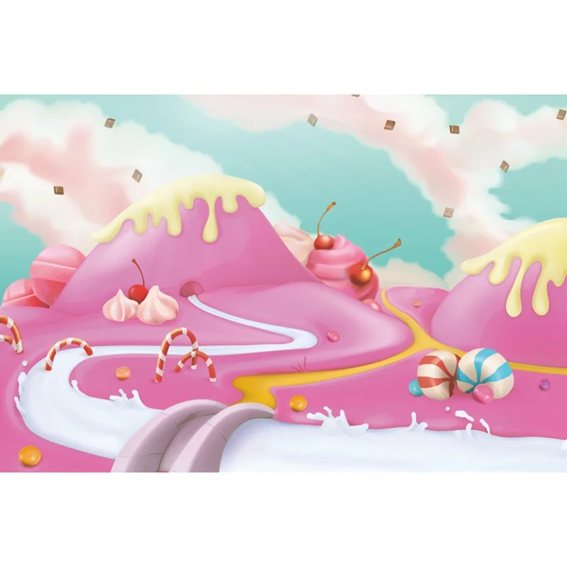 6x4ft Sweet Candyland Backdrop Cartoon Fantasy Candy Castle Background Colorful Lollipop Cream Photography Banner Kids Birthday Party Decorations Photo Booth Props