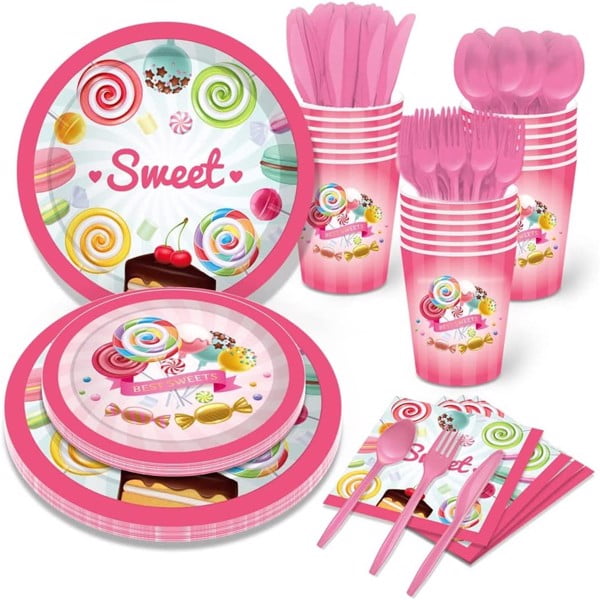 Candyland Plates Colorful Candies Lollipops Disposable Paper Plates