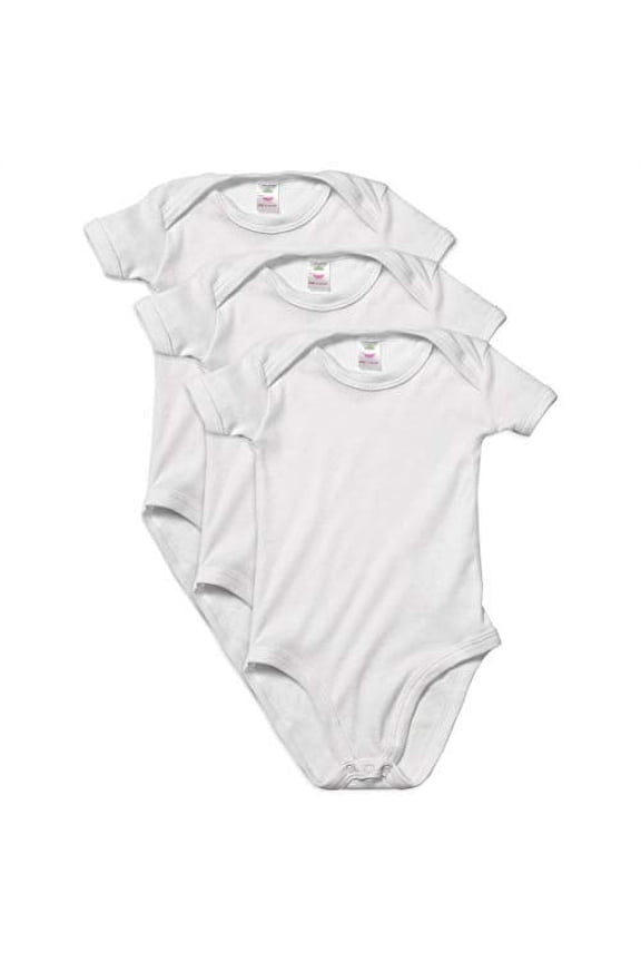 Candyland Solid 3 Pack White Short-Sleeve Onesies 100% Soft Cotton Baby's Undershirts (6-9 Months)