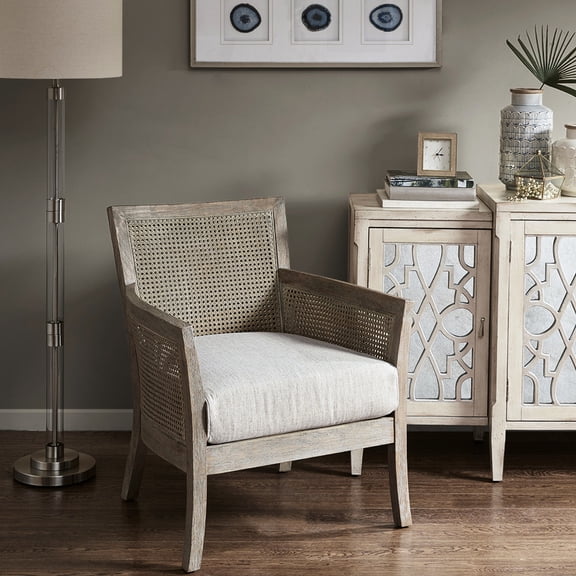Cane Armchair with Loose Cushioned Seat | Perfect for Relaxing at Home | Solid Wood Legs and Reclaimed Wood Look | Foam Cushion for Exceptional Support