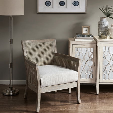 Cane Armchair with Loose Seat | Ideal for Living Room and Home Office Relaxation | Solid Wood Legs and Reclaimed Natural Finish | High - Density Foam for Long - Lasting Comfort