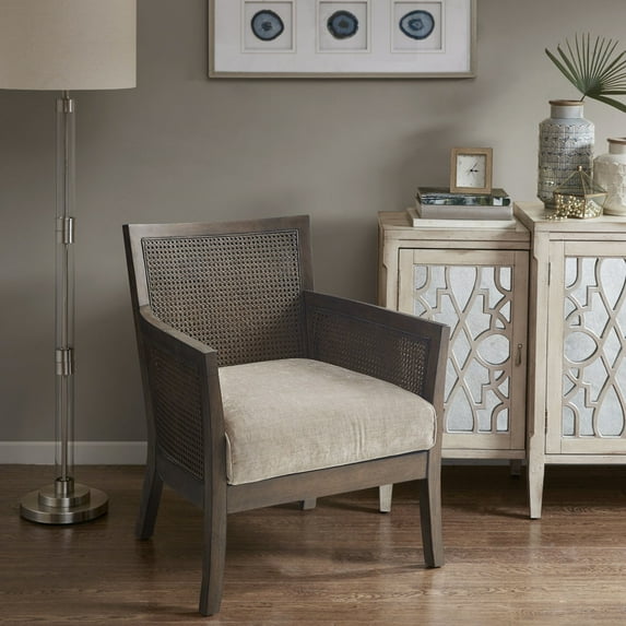 Cane Armchair - Tan Upholstered Back, Wood Legs, High Foam In And Style Loose Seat, Solid Quality Padding
