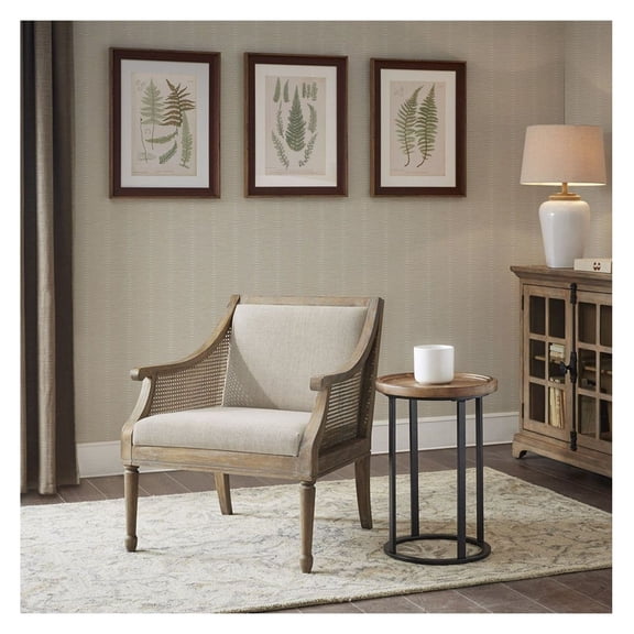 Cane Armchair - Transitional Accent Chair with Upholstered Seat & Cane Webbing - Solid Wood Frame - Living Room, Bedroom - 24.25" Wide
