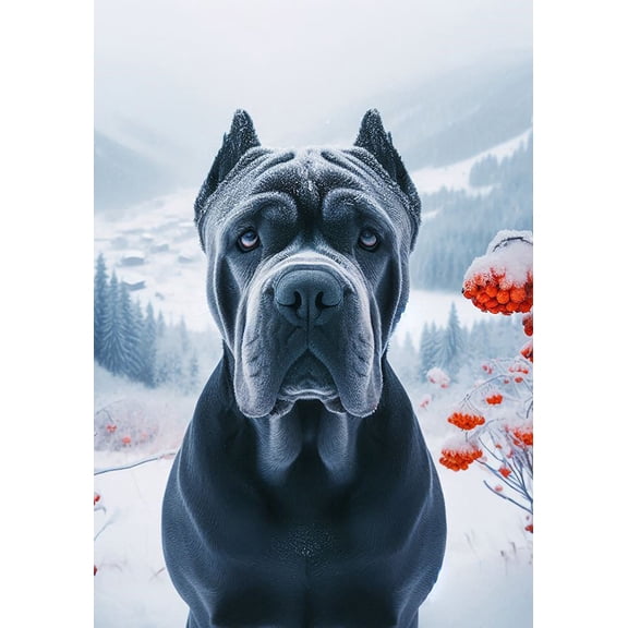 Cane Corso Blue Cropped - Best of Breed DCR Winter Berries Garden Flag 12" x 17"