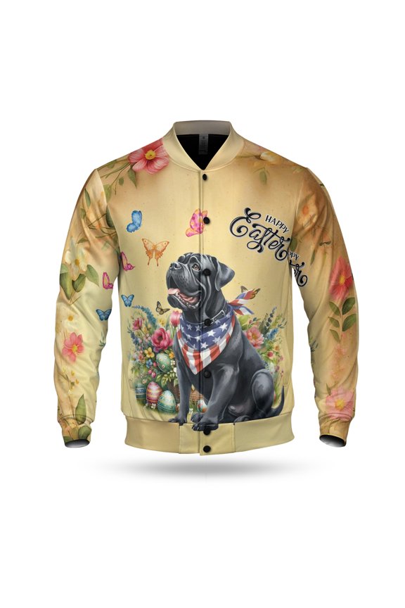 Cane Corso Celebrates Spring and Enjoys a Happy Easter All Over Print 3D Baseball Jacket Italian Mastiff Dog Lover Gifts Idea Bomber Jacket Softball - 02001