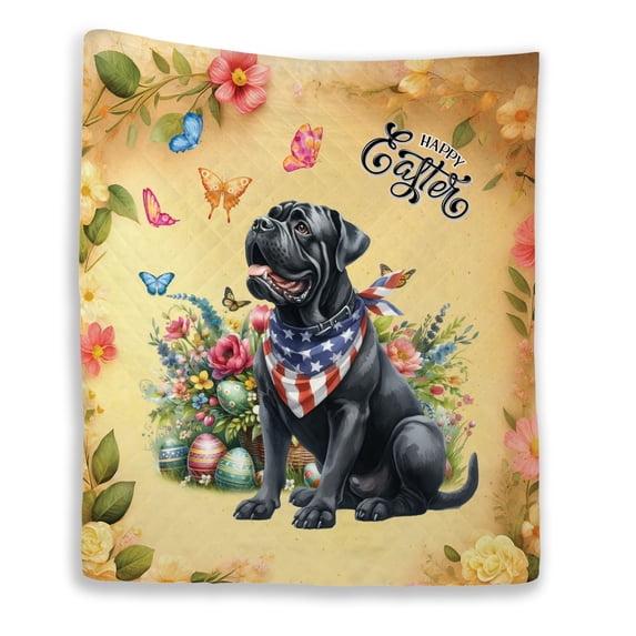 Cane Corso Celebrates Spring and Enjoys a Happy Easter Quilt Blanket Italian Mastiff Dog Lover Gifts Idea Cozy Comforter Throw Blanket - 02001