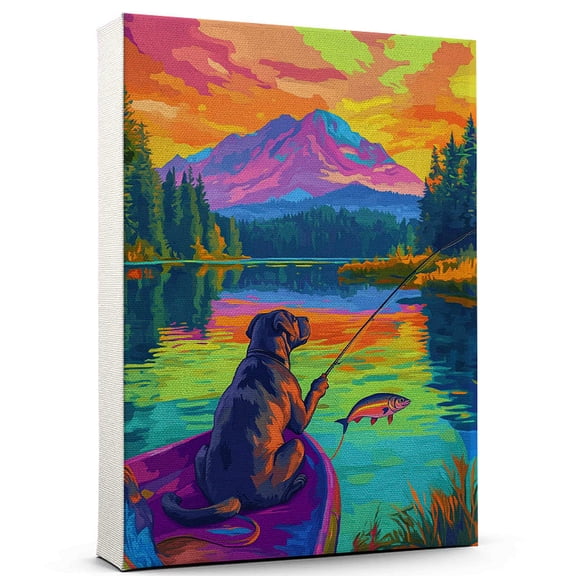 Cane Corso Dog Canvas Fishing Canvas  Cute Cane Corso Canvas Wall Art of Puppy Playing Fishing, Perfect for Dog and Sports Fans